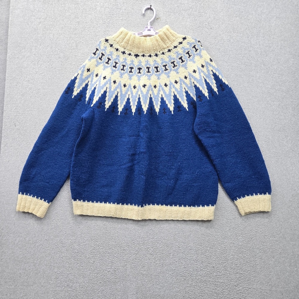 VINTAGE Handmade In Denmark Men Sweater M Blue Fair Isle Nordic 100% Pure Wool